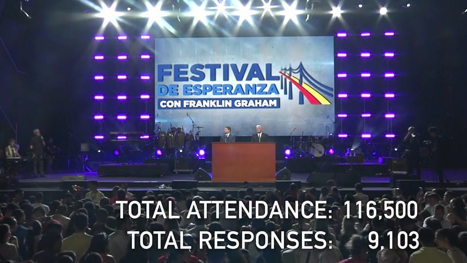 Saturday, an estimated 42,500 people came to the final night of the Festival, bringing total attendance to more than 94,000 for the two-day event, plus 22,000 who came to FestiKids on Thursday for a kid-centric evangelistic event.