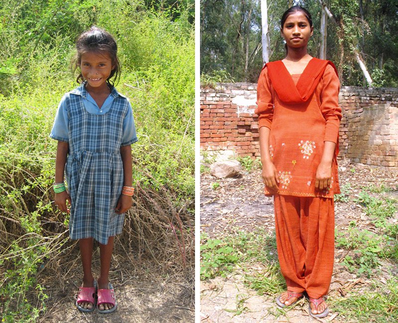 Daya, pictured at age 8 and age 15. Once among beggars in the street, she is now a thriving teen finding her place in this world and walking in her faith.