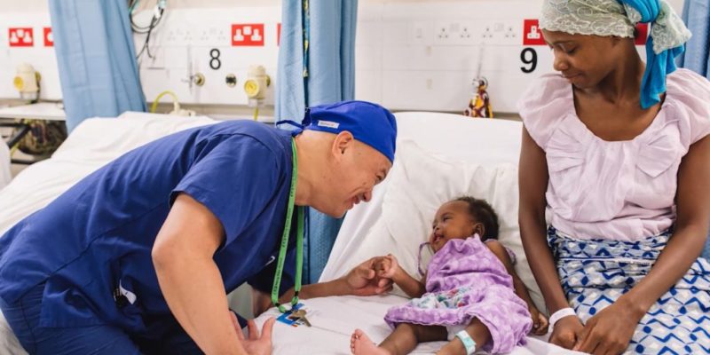 A baby with a debilitating cleft lip in Guinea received free surgery from Mercy Ships, the charity’s 100,000th surgical procedure onboard its hospital ships
