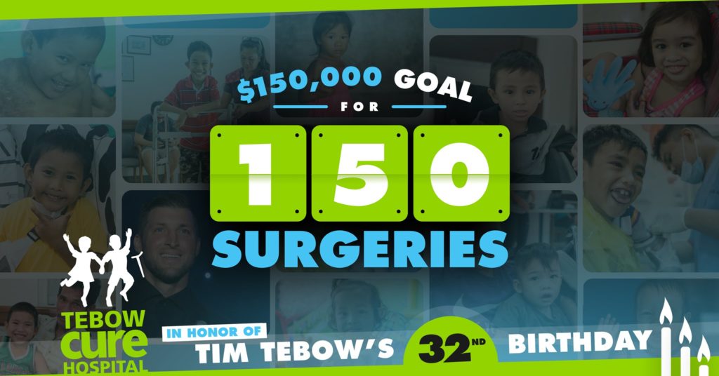 In celebration of his 32nd birthday, Tim Tebow has decided to forego gifts in an effort to change lives of less-fortunate children in the Philippines.