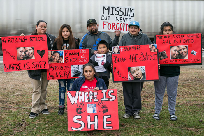 Rosenda Sophia Strong’s family pose for a portrait near Legends Casino off of Fort Road in Toppenish, Wash. on Thursday, Jan. 31, 2019. Sophia has been missing for four months and was last seen leaving the casino. Her sister, Cissy Strong-Reyes, and brother, Christopher Strong, are preparing a vigil for Rosenda set for February 16.