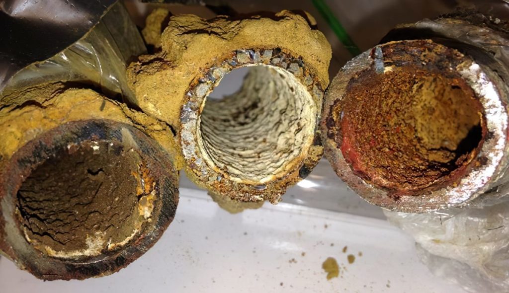 Flint's drinking water pipes showing different kinds of iron corrosion and rust