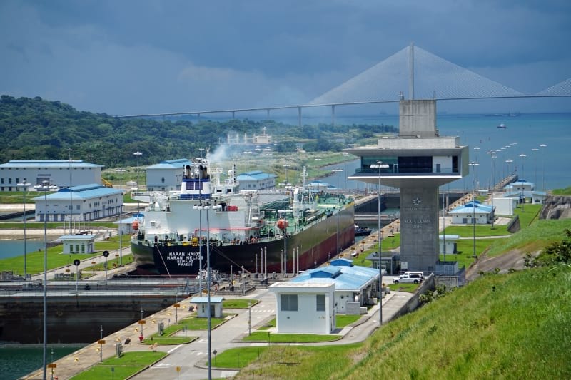 Ship passing through the new Agua Clara Locks, Panama Canal.