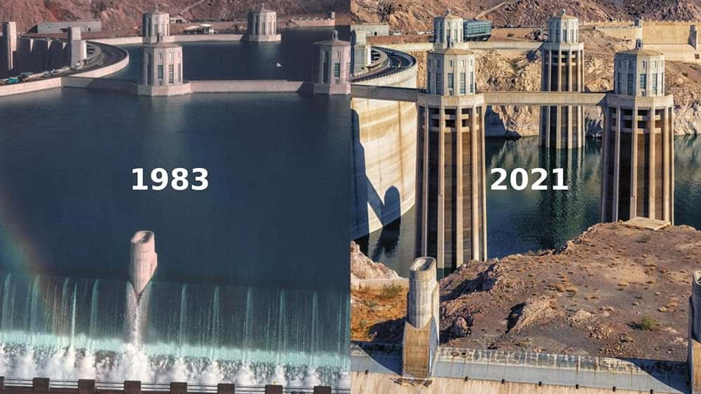 Lake Mead and Hoover Dam - Year comparison 1983 and 2021
