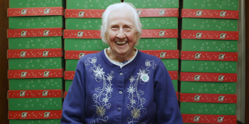 Packing shoeboxes for Operation Christmas Child is one of the many activities Leila enjoys in her active lifestyle at 98 and a half years old
